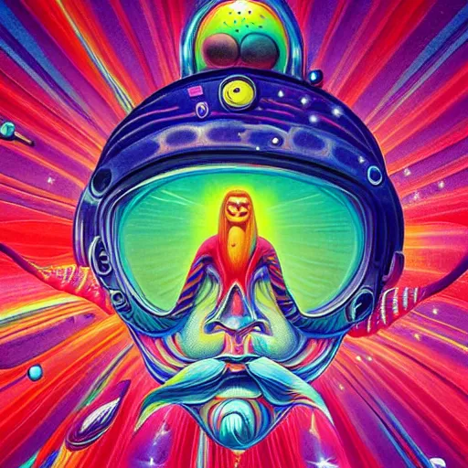 Image similar to psychedelic astronaut surfing through the cosmos in the style of octavio ocampo naoto hattori, cg society, trending on artstation, award winning