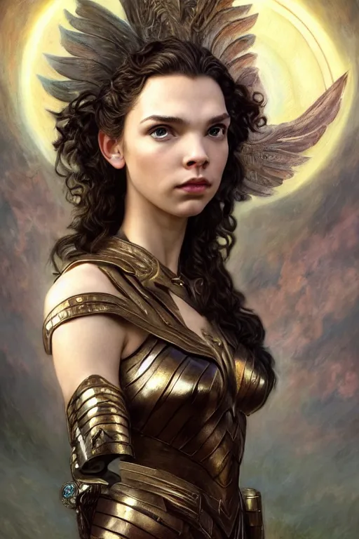 Image similar to Mystical Valkyrie, Gal Gadot, hybrid, Anya Taylor-Joy, Portrait of a beautiful female Reptilian warrior, Regal, Realistic, Refined, Detailed Digital Art, Josephine wall, Oil Painting, William-Adolphe Bouguereau, Art Frahm, Esao Andrews, Steampunk, Walt Disney (1937), Highly Detailed, Cinematic Lighting, Unreal Engine, 8k, HD