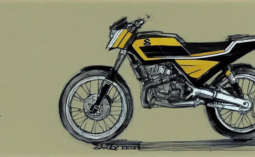 Prompt: 1 9 8 0 s suzuki enduro motorcycle concept, sketch, art,