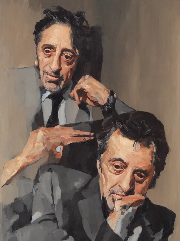 Image similar to portrait of Al Pacino by Ben aronson, oil on canvas