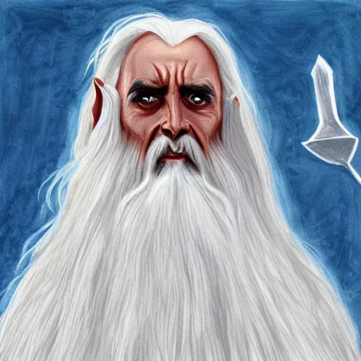 Prompt: Saruman yelling about the lack of toilet paper | fantasy painting