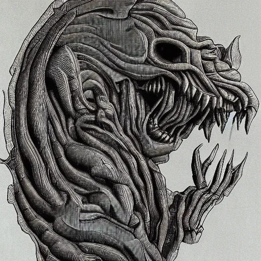 Image similar to a anatomic detalied paper of a monster as 9 0 s masterpiece artwork, art