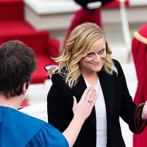 Image similar to Amy Poehler taking the oath of office at inauguration