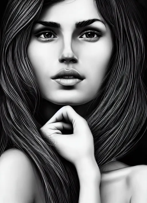 Image similar to up close portrait of a beautiful woman in black and white, photorealistic, upper body, in the style of kevin Kostic, art by diego fazio and diegoKoi stanley lau, intricate, elegant, hyper sharp focus, artgerm, 8k highly detailed