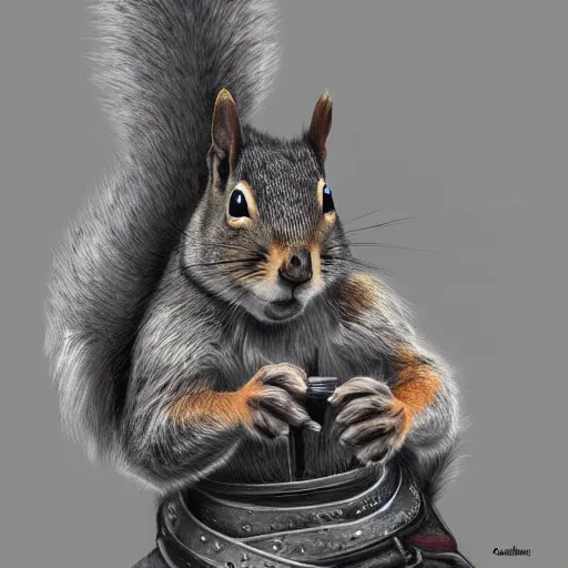 Image similar to squirrel samurai, painting portrait, desaturated, chiaroscuro, extremely detailed, artstation, cinematic