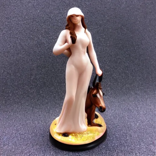 Prompt: 80mm resin detailed miniature of a Woman with a Horse, Product Introduction Photos, 4K, Full body, simple background