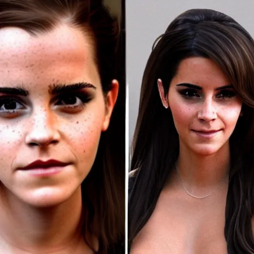 Image similar to Full-figure still of a Emma Watson/Kim Kardashian hybrid