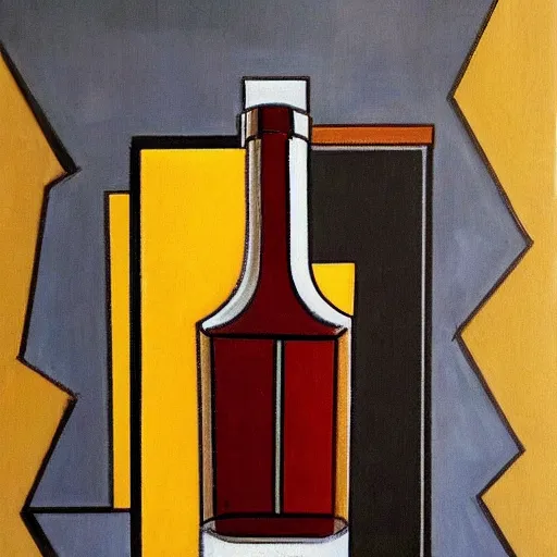 Prompt: whiskey bottle in the style of cubism