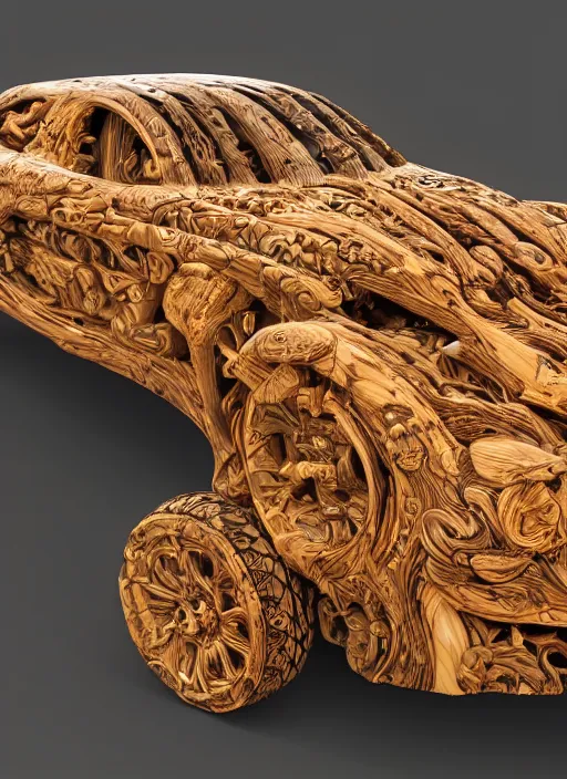 Prompt: a fancy car made out of carved woods on a forest, art style by klimt and nixeu and ian sprigger and wlop and krenz cushart, au naturel, hyper detailed, digital art, trending in artstation, cinematic lighting, studio quality, smooth render, unreal engine 5 rendered, octane rendered