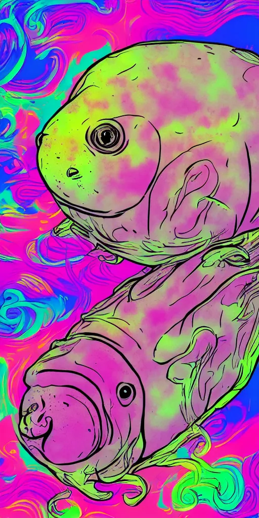 Prompt: vaporwave blobfish with psychedelic background