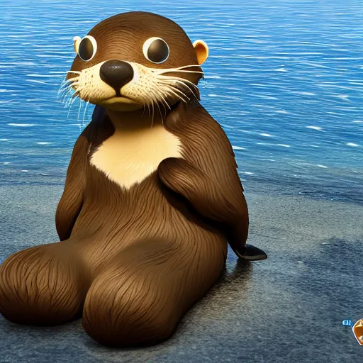 Image similar to portrait of the cutest sea otter ever, fluffy, photorealistic, soft lighting, unreal engine