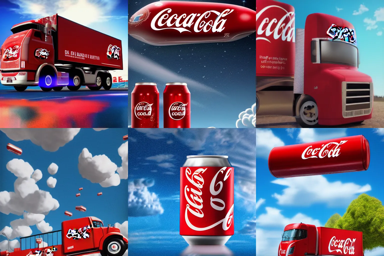 Prompt: coca cola truck but with pepsi logo flying in space, dynamic lights, puffy clouds, stylised advertisment, trending on artstation, vray, 8k