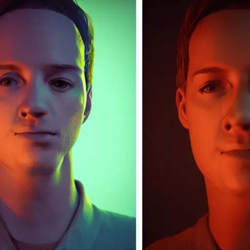 Image similar to human portrait made out of rain, neon, rendered in octane, unreal engine, character art