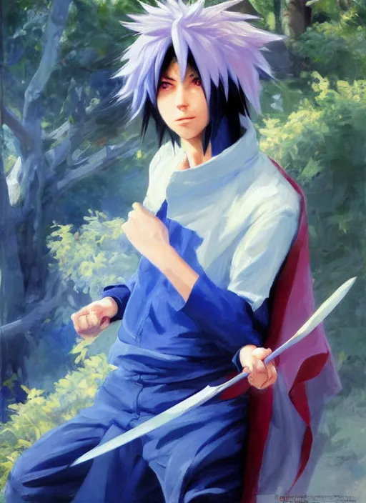 Prompt: sasuke uchiha by ivan shishkin and vladimir volegov and alexander averin and delphin enjolras