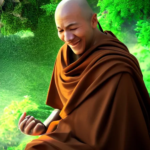 Image similar to a happy monk in perfect harmony with nature is watching the future in the sky. volumetric lighting, sharp focus, ultra detailed, cgsociety - w 1 0 2 4 - n 8 - i