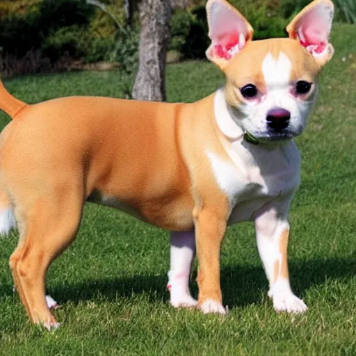 Prompt: fluffy tan pit bull chihuahua mix
