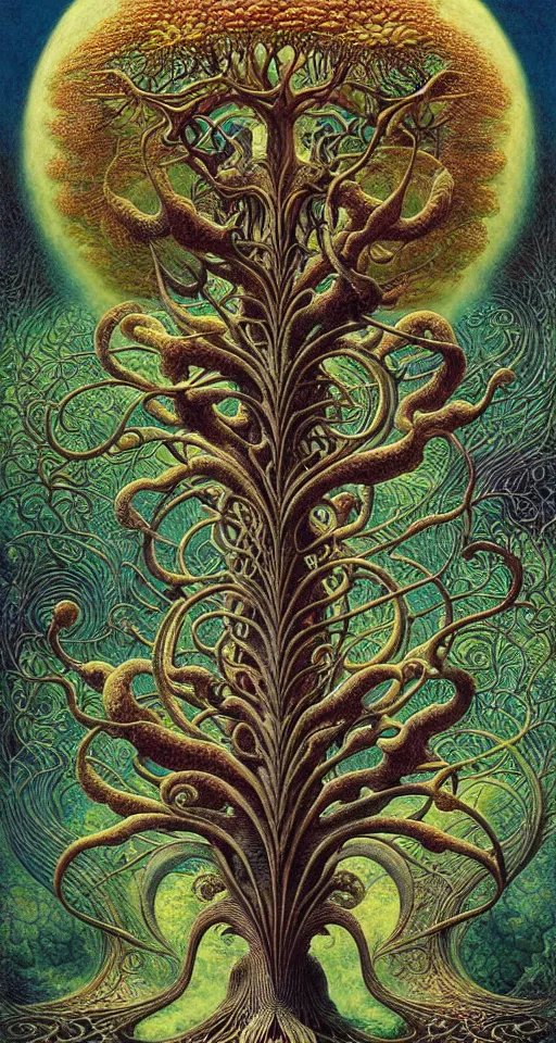 Image similar to tree of life by roger dean and andrew ferez, art forms of nature by ernst haeckel, divine chaos engine, symbolist, visionary, art nouveau, botanical fractal structures, organic, detailed, realistic, surreality