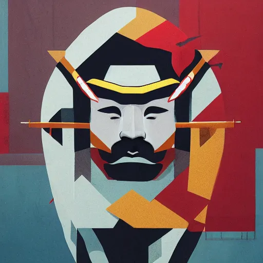 Prompt: portrait of a samurai mask by sachin teng, organic, cables, matte painting, geometric shapes, hard edges! graffiti, street art,