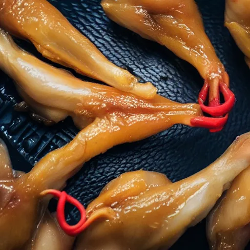 Prompt: high resolution photo of chicken feet, michelin star, very tasty, food photography, instagram, trending