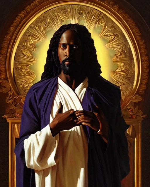 Prompt: black jesus, oil on canvas, artstation, by j. c. leyendecker and edmund blair leighton and charlie bowater, octane