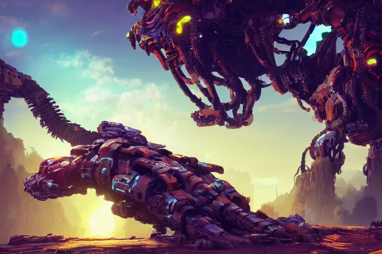 Image similar to snapmaw machine mecanical creature robot of horizon forbidden west horizon zero dawn bioluminiscence global illumination ray tracing hdr fanart arstation by ian pesty and alena aenami artworks in 4 k