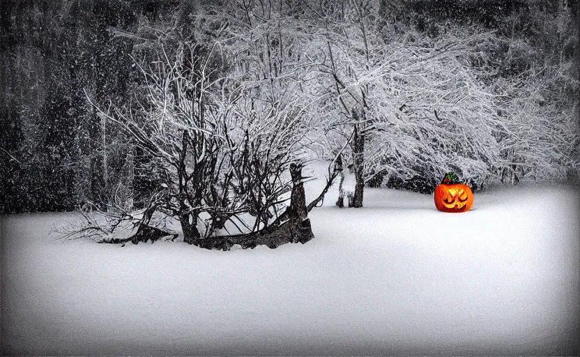 Image similar to “snowy halloween, HD photograph, award winning”