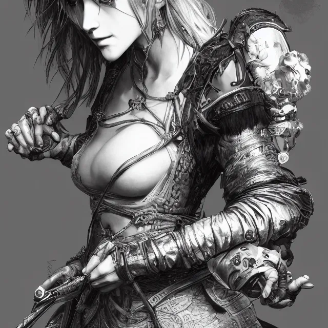 Image similar to the portrait of neutral female dark knight vagabond as absurdly beautiful, gorgeous, sophisticated, young gravure idol, an ultrafine hyperdetailed illustration by kim jung gi, irakli nadar, intricate linework, bright colors, octopath traveler, final fantasy, unreal engine 5 highly rendered, global illumination, radiant light, detailed and intricate environment