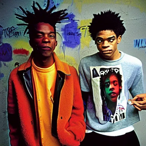 basquiat with kurt cobain photographed by annie | Stable Diffusion