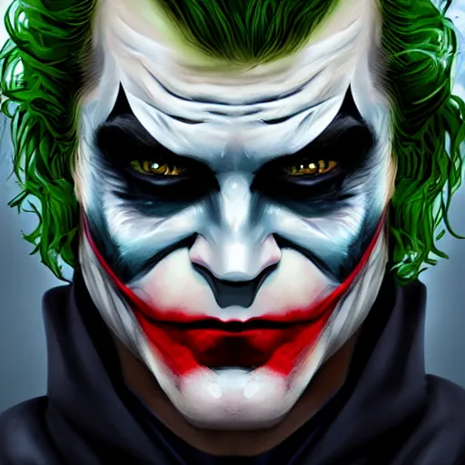 Image similar to the Batman with the joker makeup, digital painting, amazing detail, artstation, cgsociety