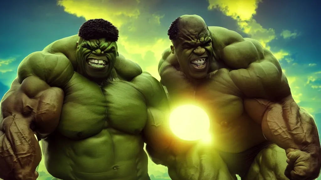 Prompt: a war between 1000s of (Bodybuilder)Obama Hulks and the Sun by Beeple, 4K