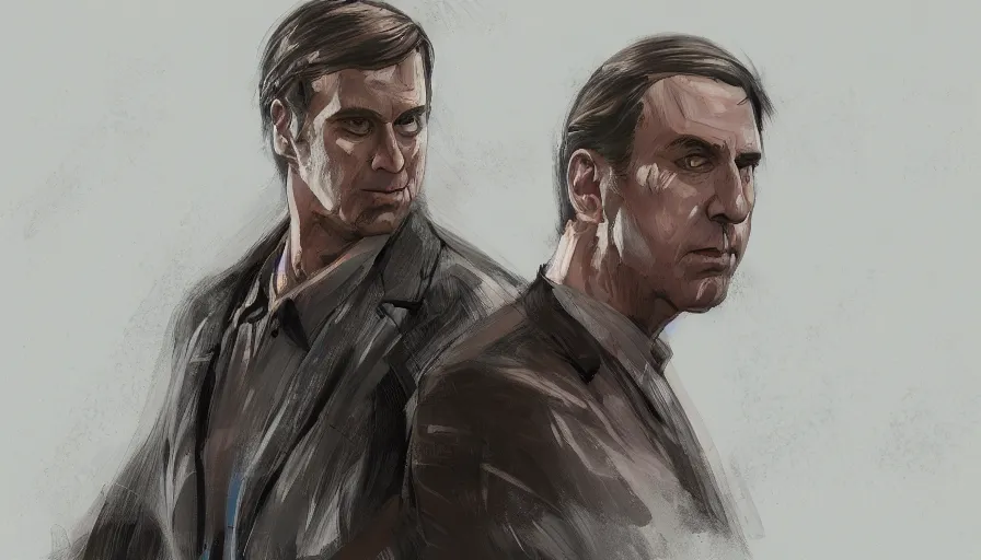 Image similar to concept art by jama jurabaev, kim wexler and saul goodman, cinematic shot, trending on artstation, high quality, brush stroke,