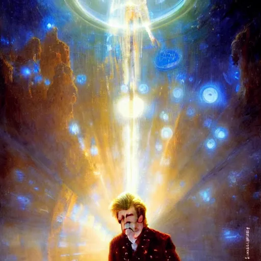 Image similar to david bowie as doctor who, radiant light, caustics, heroic, bright iridescent light, by gaston bussiere, bayard wu, greg rutkowski, maxim verehin