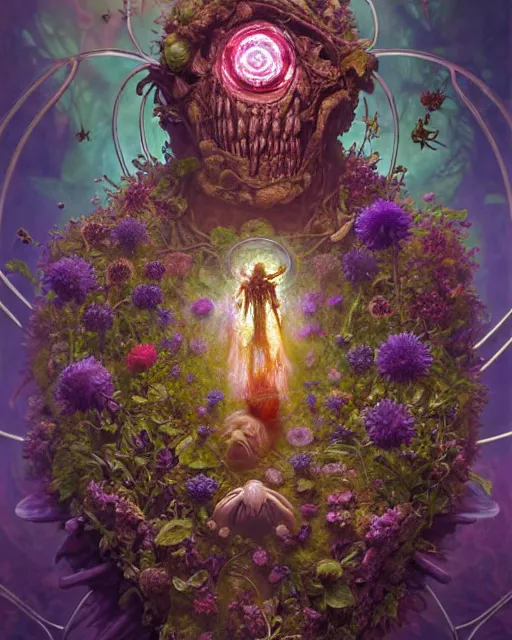 Prompt: the platonic ideal of flowers, rotting, insects and praying of cletus kasady carnage thanos dementor wild hunt doctor doom chtulu mandelbulb mandala ponyo bioshock davinci heavy rain, d & d, fantasy, ego death, decay, dmt, art by artgerm and greg rutkowski and alphonse mucha