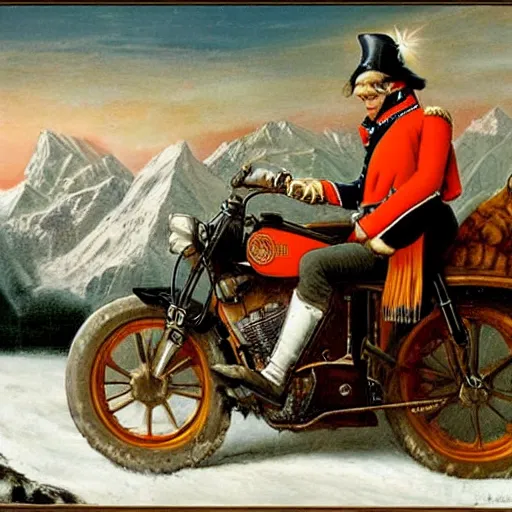 Image similar to napoleon crossing the alps on a harley davidson