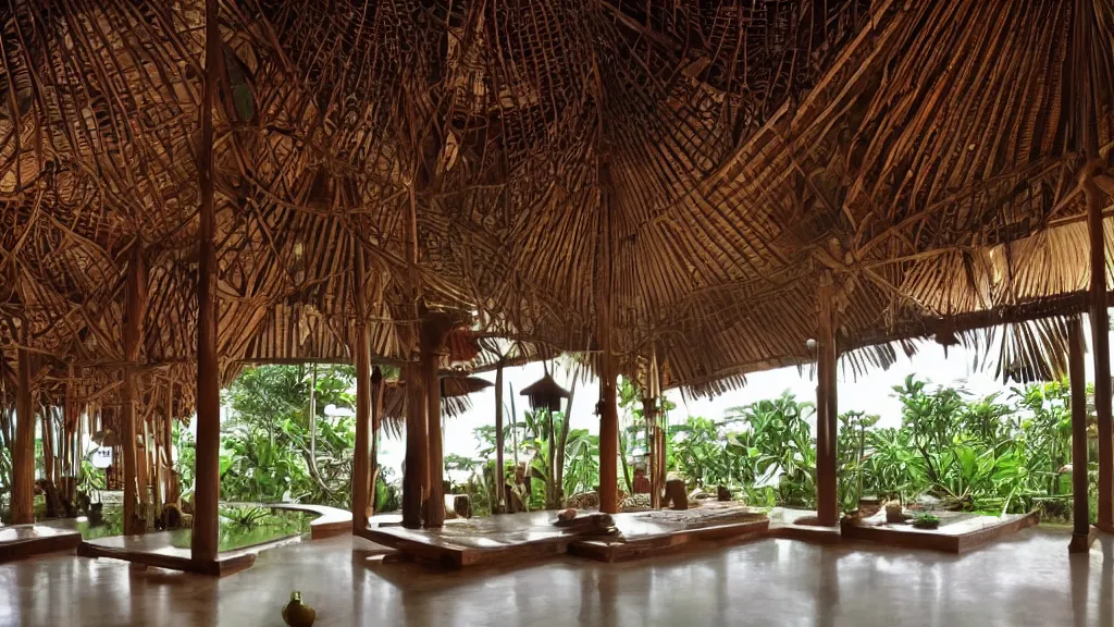 Image similar to bali interior indoor architecture, trending, famous, popular