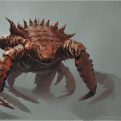 Image similar to tiger - crab creature in the style of craig mullins, ruan jia, kentaro miura, greg rutkowski, loundraw