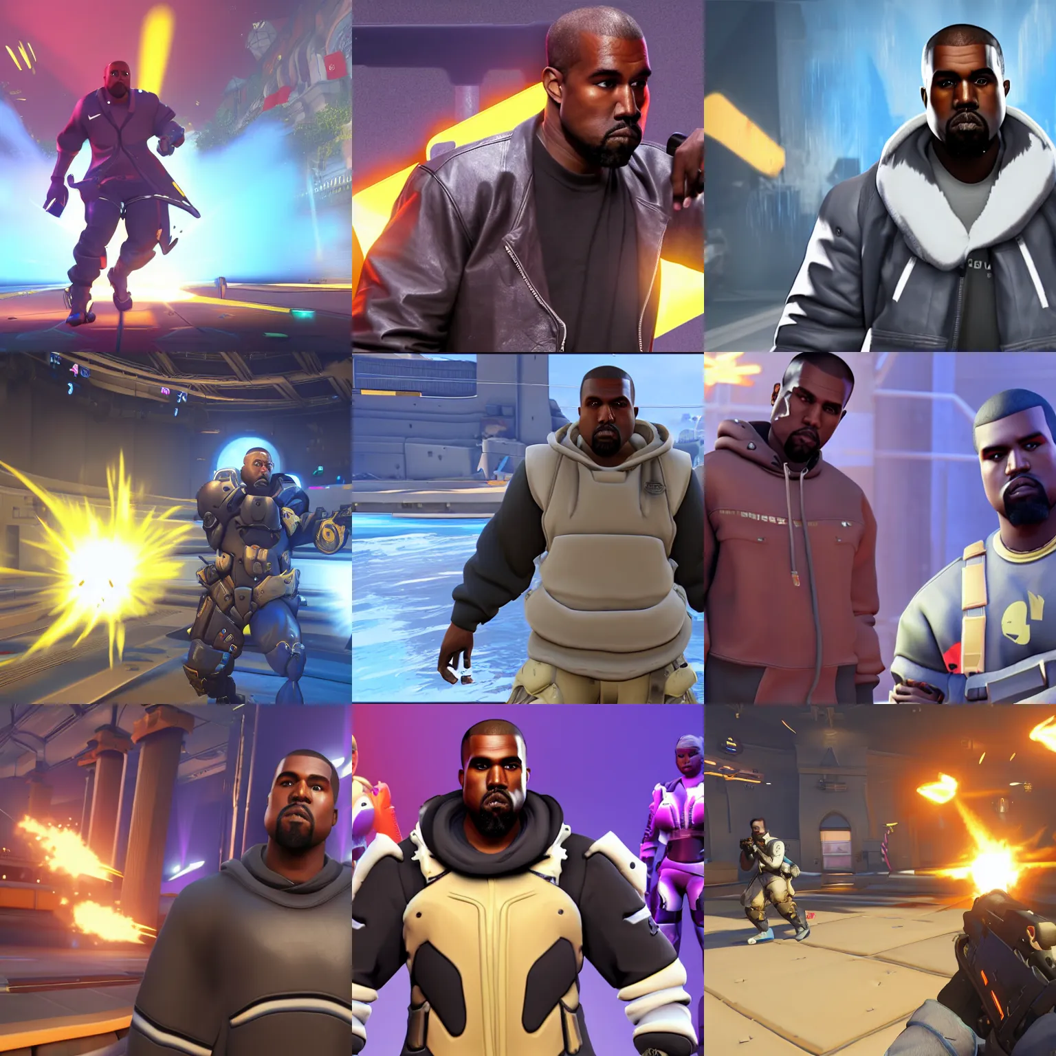 Prompt: gameplay screenshot of kanye west in overwatch