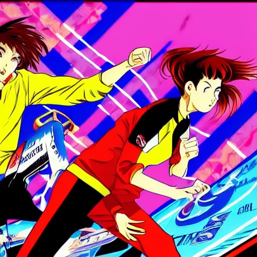 Prompt: top gun maverick playing volleyball against asuka langley, sprite, vaporwave nostalgia, directed by beat takeshi, visual novel cg, 8 0 s anime vibe, kimagure orange road, maison ikkoku, sketch by osamu tezuka, directed by makoto shinkai and beat takeshi