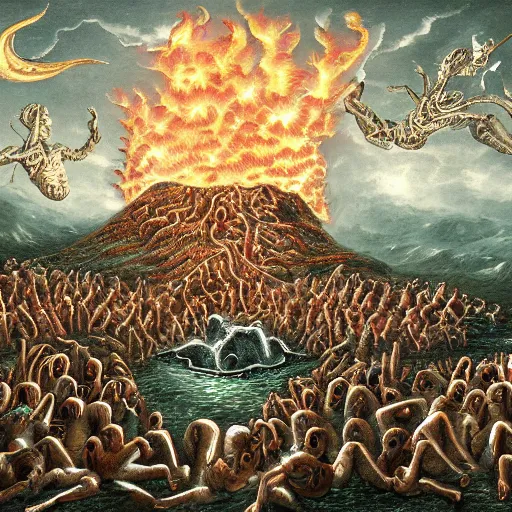 Prompt: artistic depiction of hell, very detailed and hypnotic