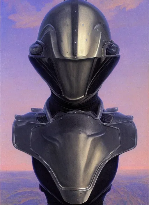 Image similar to full body portrait of beautiful gothic and futuristic fashion model, elegant smooth space armour, cyber armour, scifi helmet, highly detailed, artstation, illustration, composition, 8 k quality, art by jean delville, rene magritte, hyperrealism oil painting