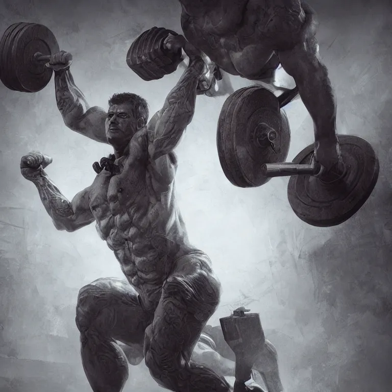 Prompt: weight lifter, 3 d render, dark art, highly detailed, intricate, artgerm, greg rutkowski