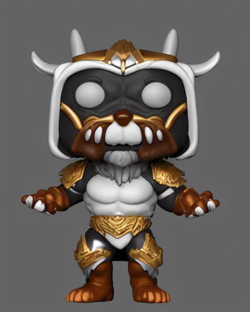 Image similar to full body 3 d render of warrior bara wolf as a funko pop!, studio lighting, grey background, no shadow, blender, trending on artstation, 8 k, highly detailed