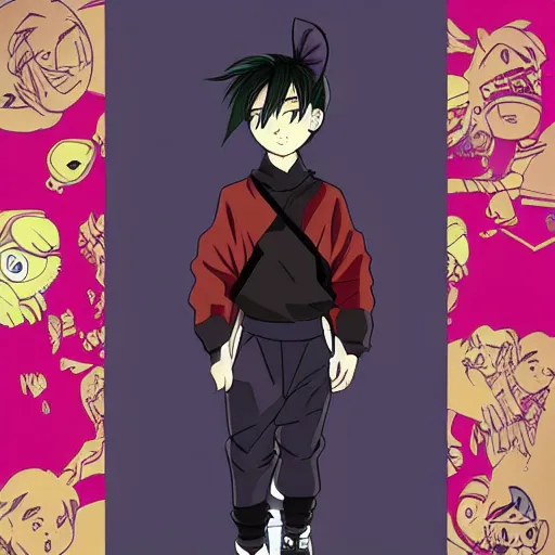 Prompt: 9 0 s anime style character with yeezy fashion