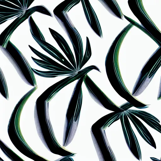 Prompt: a tropical plant completely made of chrome, with a gradient background