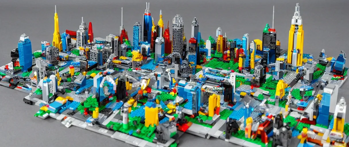 Image similar to a futuristic lego city