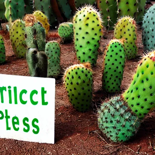 Image similar to prickly pears with a sign that say'cactus'