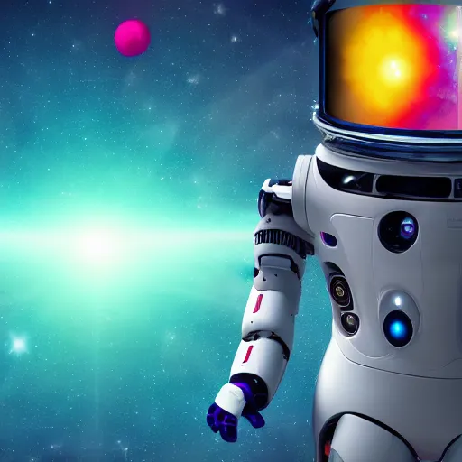 Prompt: fantastical colorful photo of an ai intelligence bot in space, 4k