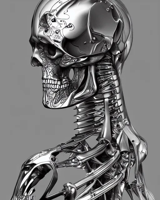 Image similar to ultra realistic illustration, male skeleton, chromed, sci - fi, fantasy, intricate, elegant, highly detailed, digital painting, artstation, concept art, smooth, sharp focus, illustration, art by hajime sorayama!!!