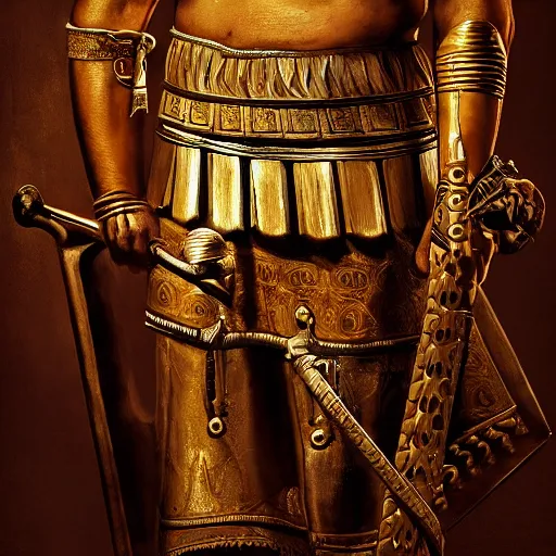 Prompt: roman legionnaire, painting, fine art, high contrast, divine, strong, rembrandt lighting, ray tracing global illumination, ray tracing reflections, insanely detailed and intricate, elegant, ornate, hyper realistic, super detailed