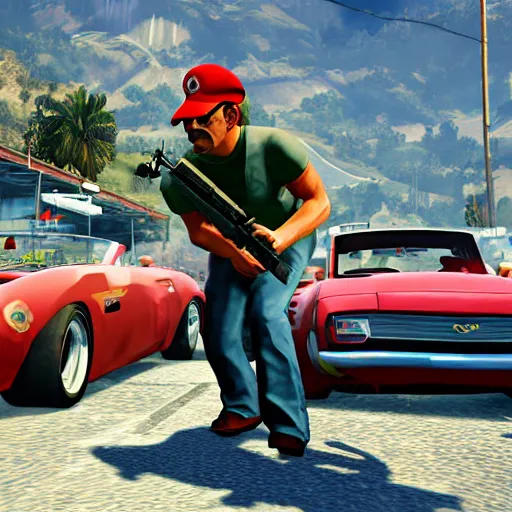 Image similar to GTA V screenshot with mario in it